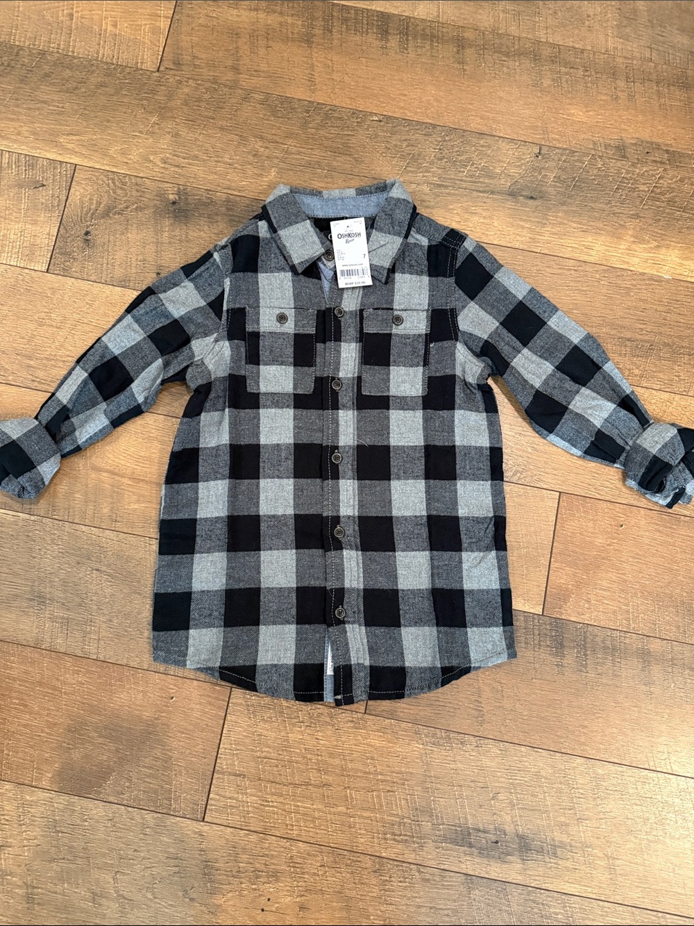 OshKosh B'gosh Black and Gray Plaid Button-Down Shirt